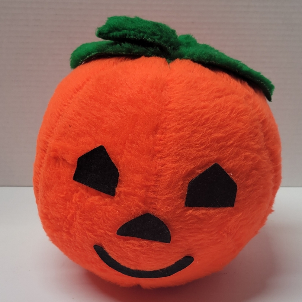 Vintage Jack-o-Lantern Plush Toy Halloween Pumpkin BJ Toys 8" Tall